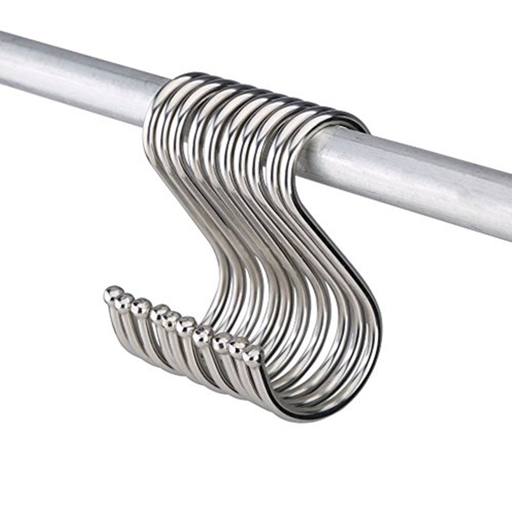JINHEZO Premium 10-Pack Larger Round S Shaped Hooks in Polished Stainless Steel Metal Size:Large